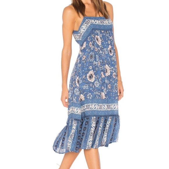Spell Blue Floral Zahara Metallic Midi Boho Dress - Picture 2 of 16